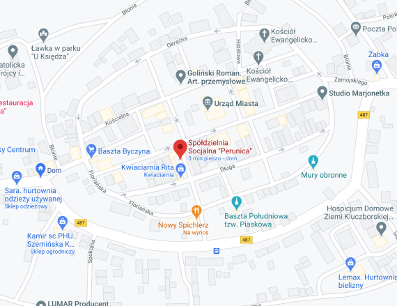 mapa google z oznaczeniem siedziby spółdzielni socjalnej perunica